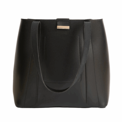 Black Bucket Tote Bag – Rexine, Magnetic Closure, Single Compartment